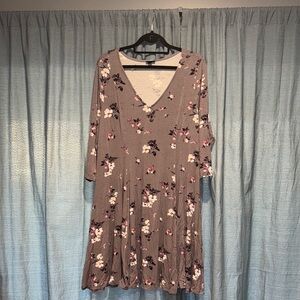 Torrid 3/4 Length Sleeve Floral Dress - Gray and Pink